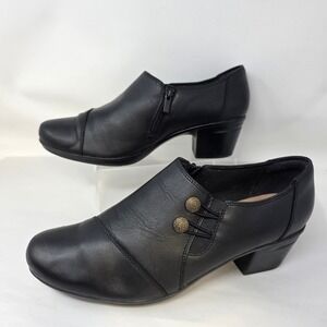 Clarks Collection Booties Women 12 Black Leather Cushion Soft Block Heel
